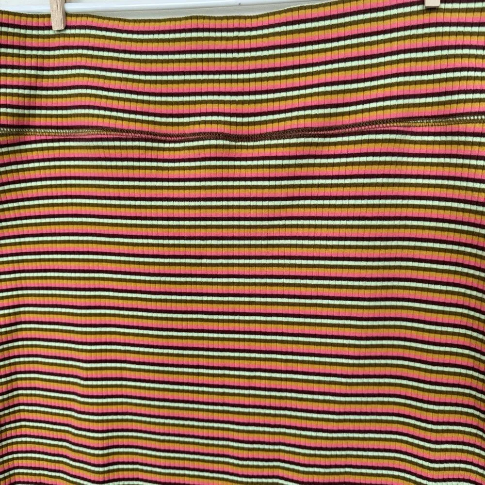Aerie Ribbed Knit Midi Skirt Sz XL Side Slits Striped Bodycon Sexy Stretchy Boho